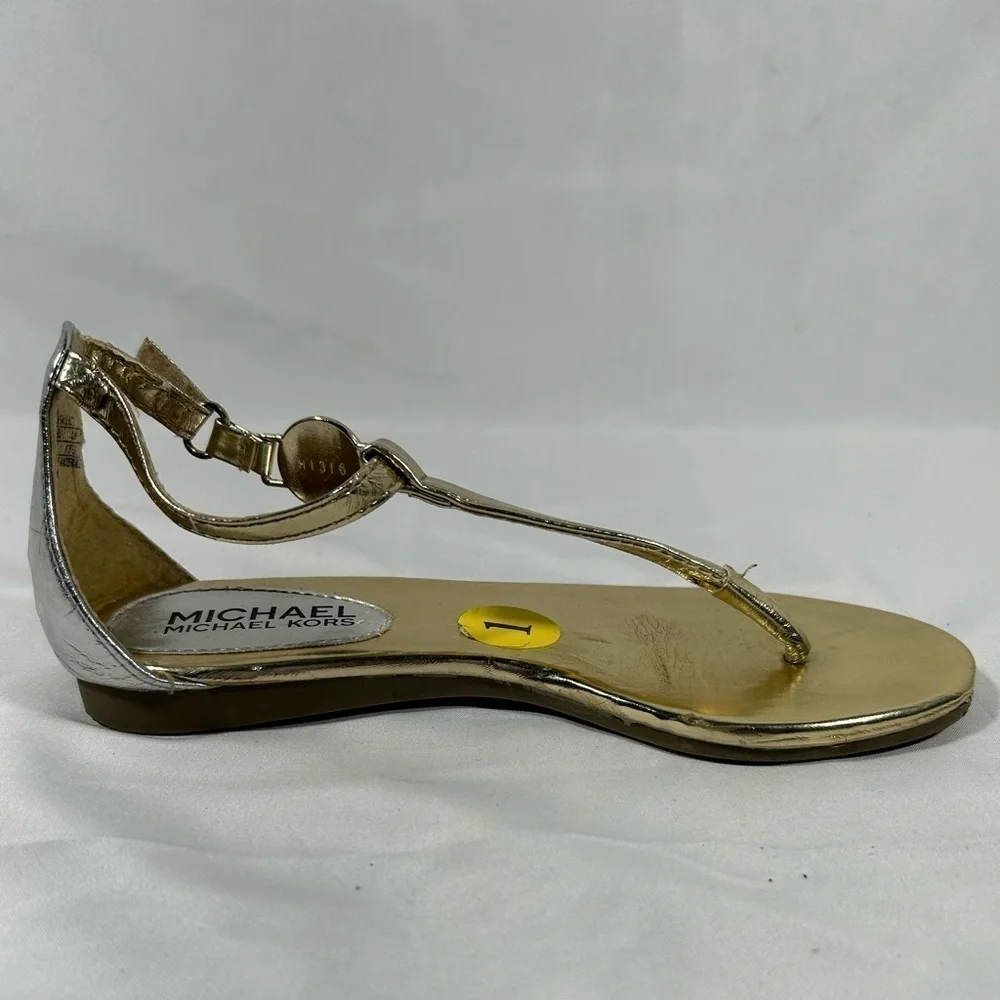 Michael Kors Girls Thong Strappy Metallic Sandals Logo Kids Shoes Sz 1